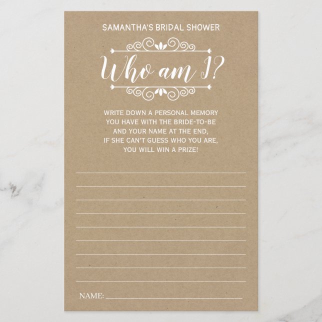 私はブライダルシャワー英語の素朴スペインのなゲーム (正面)