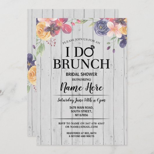 私はブランチのブライダルシャワーの花の花の招待をします 招待状 (正面/裏面)