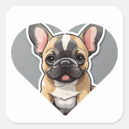 私はブルドッグフランスのかわいい漫画の子犬のハートが大好き スクエアシール