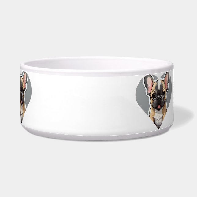 私はブルドッグフランスのかわいい漫画の子犬のハートが大好き ボウル (正面)