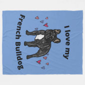 私はブルドッグフランスのフリースブランケットが大好き！ フリースブランケット (正面(横))