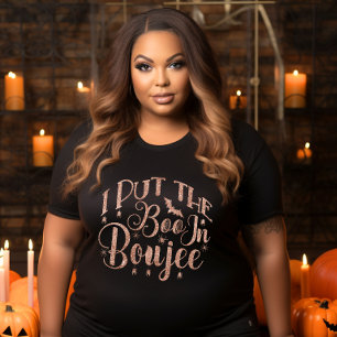 私はブージェにブーを入れた – 金ゴールドグリッターハロウィーン プラスサイズTシャツ