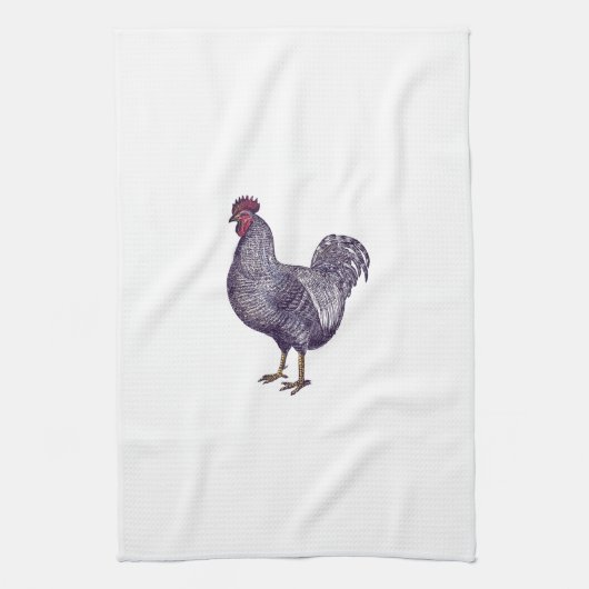 私はプリマスロックの鶏-ヴィンテージのオンドリ--を愛します キッチンタオル (縦)
