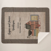 私はプリムズカントリー赤いサルトボックスホームが大好き シェルパブランケット (正面(横))