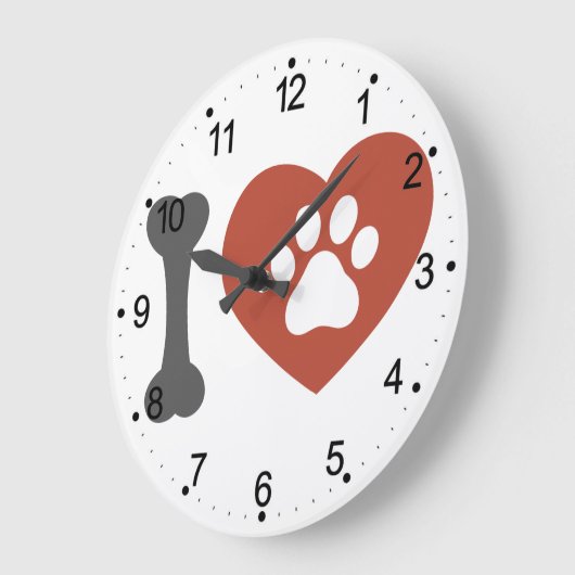 私はペットが大好きです。ヒースの中の足-背の色を選んでください。 ラージ壁時計 (傾斜)