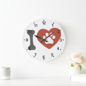 私はペットが大好きです。ヒースの中の足-背の色を選んでください。 ラージ壁時計 (ホーム)