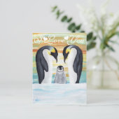 私はペンギンの家族を愛するベビーペンギン ポストカード (スタンド正面)