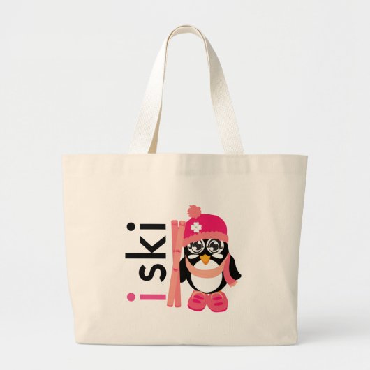 私はペンギンスキーをします ラージトートバッグ (正面)