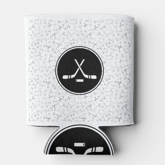 私はホッケーブラック&ホワイトトレンディースポーティがスタイリッシュ大好き 缶クーラー (裏面)