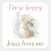 私はホッピーなイエスは私を愛してかわいいクリスチャンのバニー スクエアシール (正面)