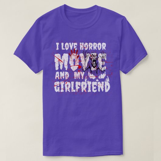 私はホラーとガールフレンドが大好き Tシャツ (デザイン正面)
