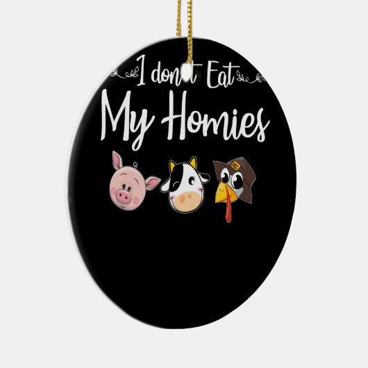 私はホーム食べズのビーガンTシャツではない セラミックオーナメント (右)