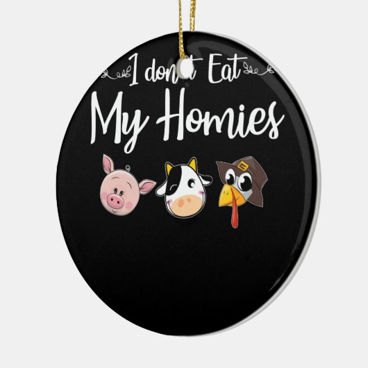 私はホーム食べズのビーガンTシャツではない セラミックオーナメント (左)