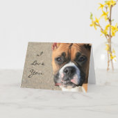 私はボクサー犬の挨拶状愛します カード (黄色い花)