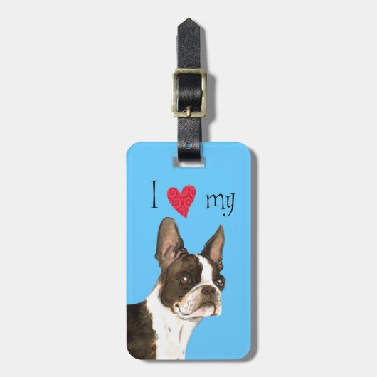 私はボストン私のテリアを愛します ラゲッジタグ (正面縦)