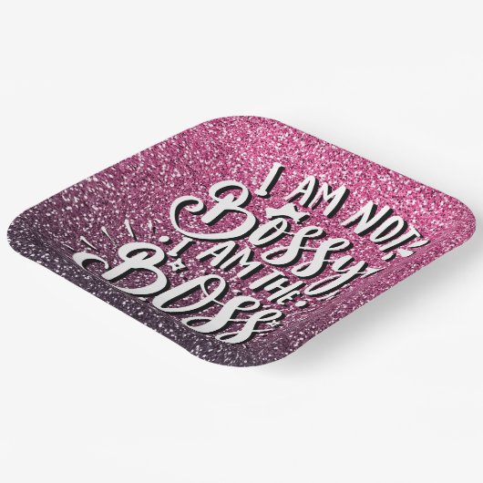 私はボッシーではない私はボスグリッタータイポグラフィ ペーパープレート (傾斜あり)