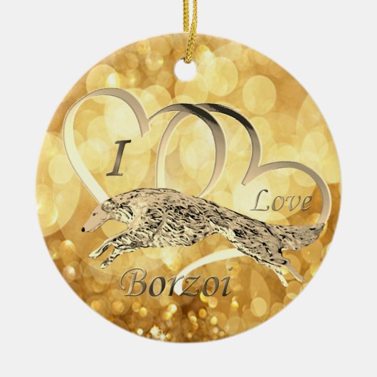 私はボルゾイのクリスマスオーナメントが大好き セラミックオーナメント (正面)