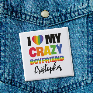私はボーイフレンド熱狂するレインボープライドlgbtqの名前が大好き 缶バッジ