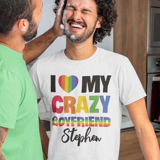 私はボーイフレンド熱狂するレインボープライドlgbtqの名前が大好き tシャツ