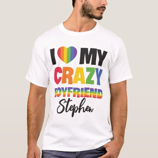 私はボーイフレンド熱狂するレインボープライドlgbtqの名前が大好き tシャツ (正面)
