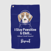 私はポーシティブとチルドグビーグルおもしろいー ゴルフタオル (正面)