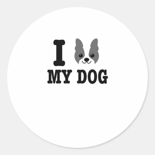 私はマイボストンテリア犬のオーナーペットラバーギフト大好き ラウンドシール (正面)