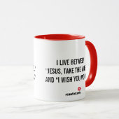 私はマグの間に住んでいます(赤い) マグカップ (正面右)