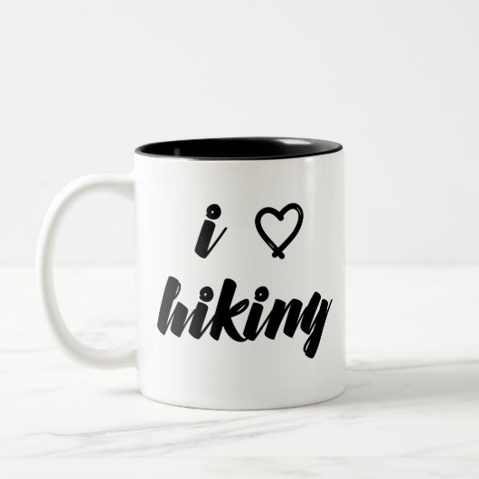私はマグをハイキングすることを愛します ツートーンマグカップ (左)