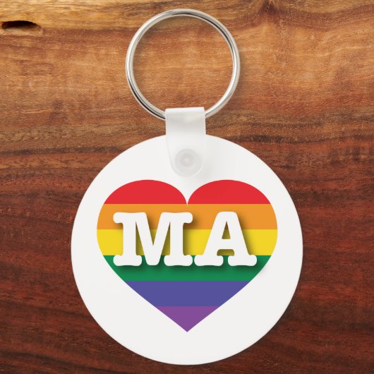 私はマサチューセッツゲイプライドレインボーハートが大好き キーホルダー (正面)