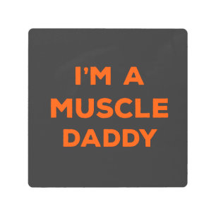 私はマッスルダディ袖なしシャツ装飾用クッション メタルプリント