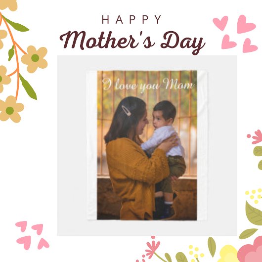 私はママを愛し、幸せなカスタム写真 フリースブランケット