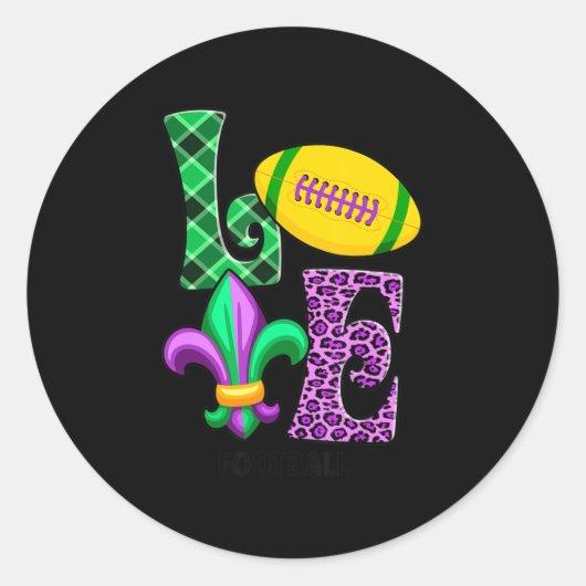 私はマーディグラスサッカープレイドヒョウ男女性が大好き ラウンドシール (正面)