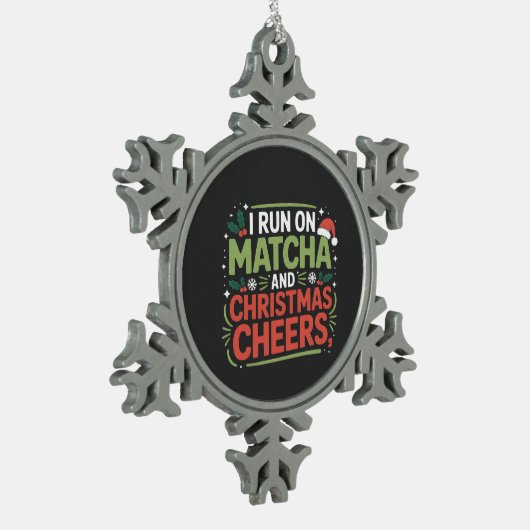 私はマ走チャとクリスマスの応援の緑の飲み物 スノーフレークピューターオーナメント (左)