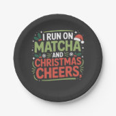 私はマ走チャとクリスマスの応援の緑の飲み物 ペーパープレート (正面)