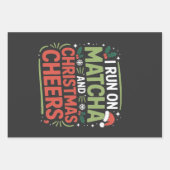 私はマ走チャとクリスマスの応援の緑の飲み物 ラッピングペーパーシート (正面)