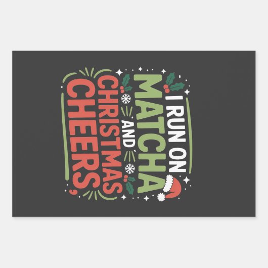 私はマ走チャとクリスマスの応援の緑の飲み物 ラッピングペーパーシート (正面)