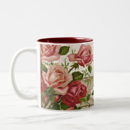 私はミイラ、ヴィンテージの英国のバラのマグ愛します ツートーンマグカップ (左)