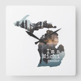 私はミチランダー湖の写真の塗り潰しシルエット スクエア壁時計