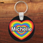 私はミッシェルが大好きだ。ミッシェルが大好き。ハート キーホルダー (正面)