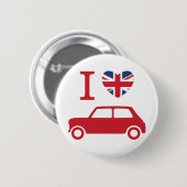 私はミニクーパーズが大好き – 赤 缶バッジ (正面&裏面)