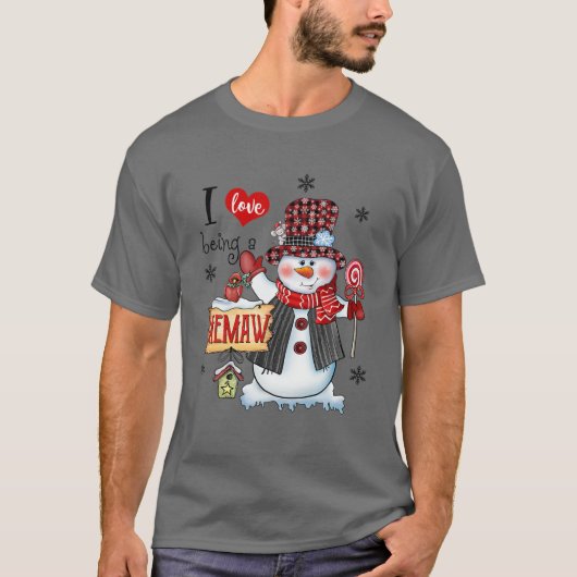 私はミュー雪だるまクリスマスレッドプレイドハット大好き Tシャツ (正面)