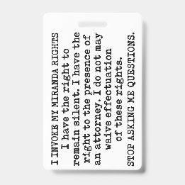 私はミランダ権利を主張します / 私は同意しません バッジ