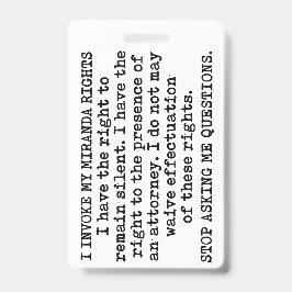 私はミランダ権利を主張します / 私は同意しません バッジ
