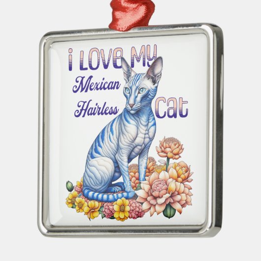 私はメキシコの毛のない猫が大好き メタルオーナメント (左)