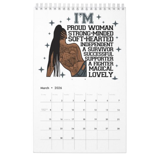 私はメラニ前向きン意欲を起こインスパイア・シスタ・ブラック カレンダー (3月 2026)