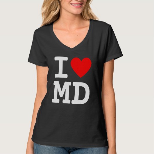 私はメリーランドMD州旗ハートボルチモアHon大好き Tシャツ (正面)