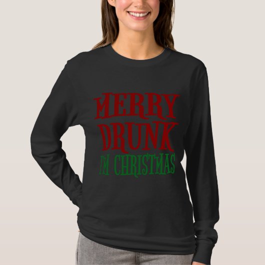 私はメリー飲クリスマスのクリスマスのおもしろいワイン飲み Tシャツ (正面)