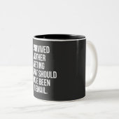 私はメール生き延びで行くべき別の会議を開いた ツートーンマグカップ (正面右)