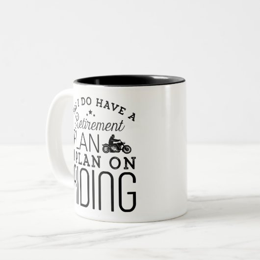 私はモトに乗る予定の退職計画がある ツートーンマグカップ (正面左)