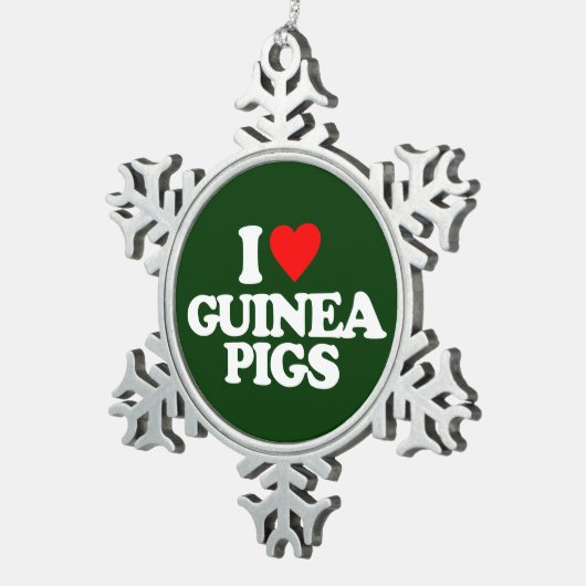 私はモルモットを愛します スノーフレークピューターオーナメント (右)